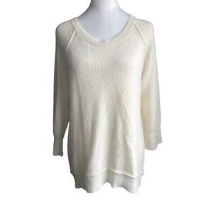 Cynthia Rowley Angora Blend Sweater Tunic Women’s L Ivory Hi Low Hem Cozy